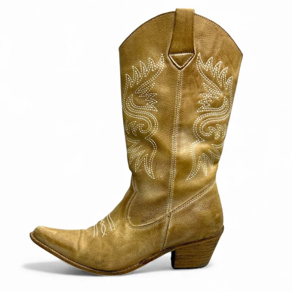 Browns B2 tan embroidered leather western rancher cowboy boots EU 39 US 8